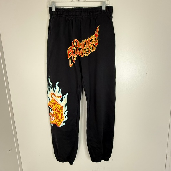 Badwood Other - Badwood Sweatpants Mens L Los Angeles Flame Tiger Graphic Joggers Black Street